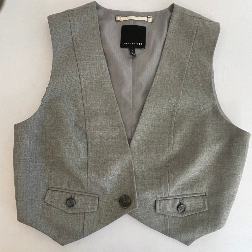 Y2K Cropped Vest Limited Womens Grey Metallic Waistcoat Size S vtg clubbing club